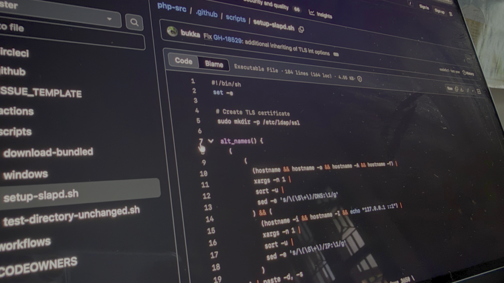 The php-src repository open on a monitor, the code PHP runs from