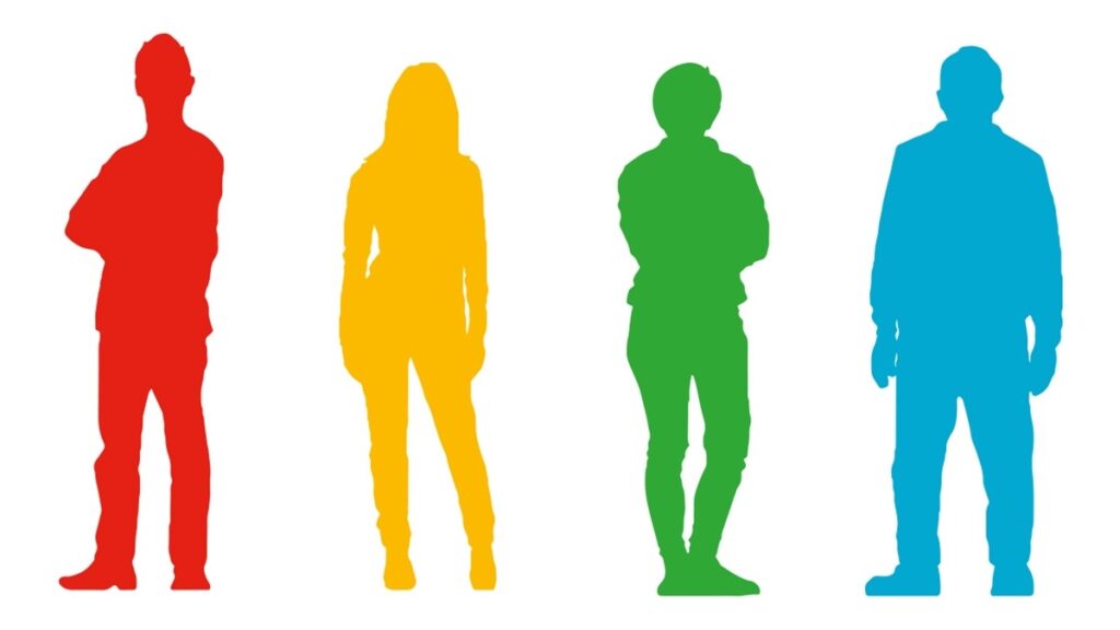 Four paper-cut figures in red, yellow, green and blue from the cover of Surrounded by Idiots